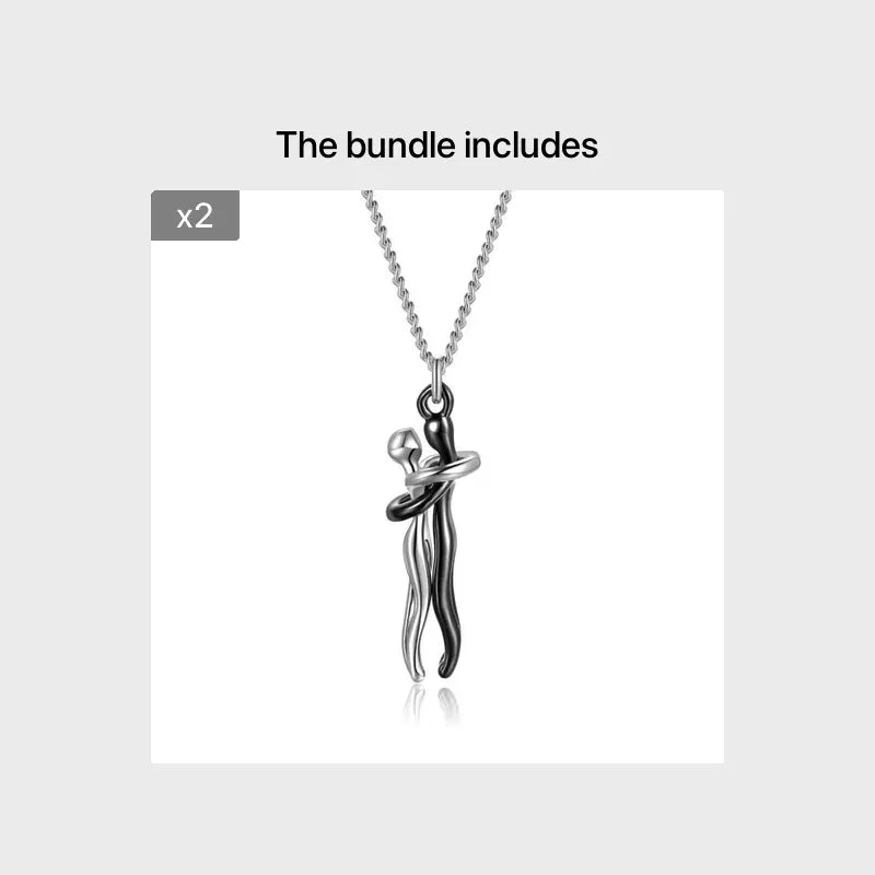 Chic Black Zinc Alloy Couple Hug Pendant Necklace