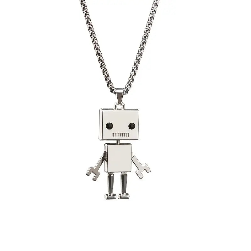 Punk Robot Pendant Necklace Stainless Steel Chain