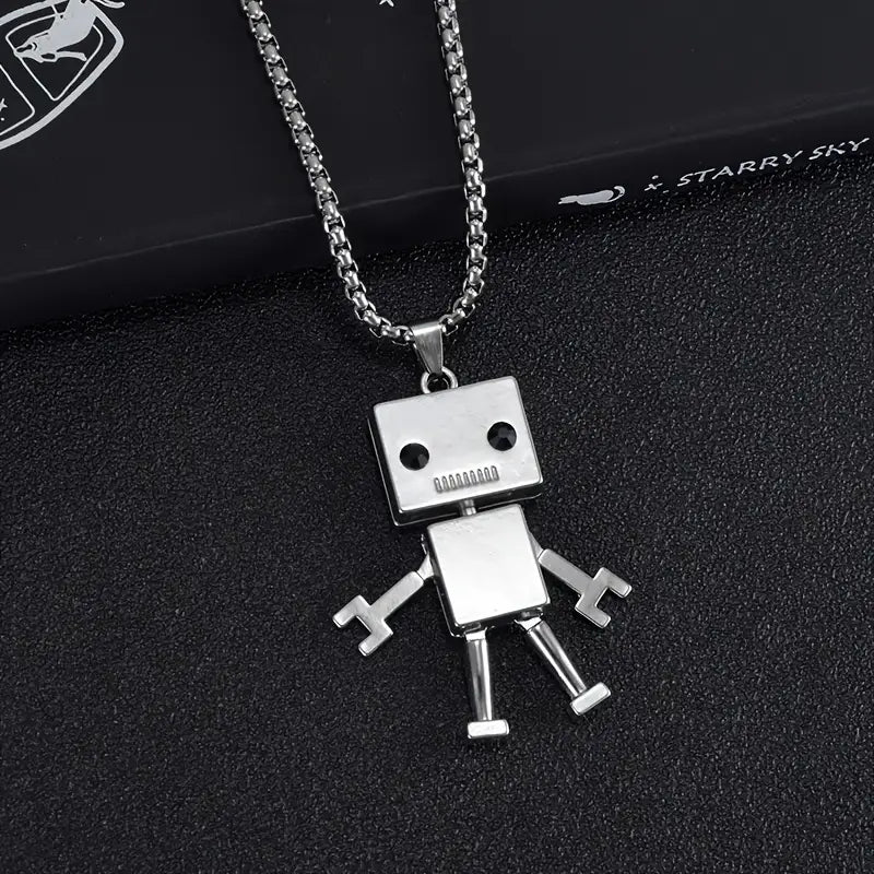 Punk Robot Pendant Necklace Stainless Steel Chain