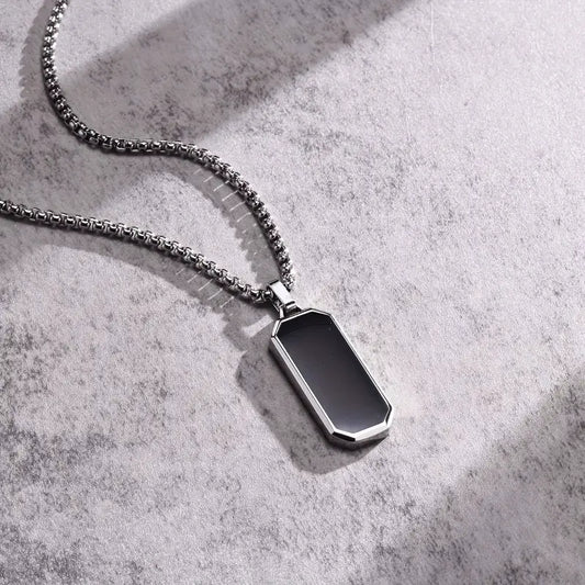 Elegant Men's Stainless Steel Necklace with Sleek Black Pendant