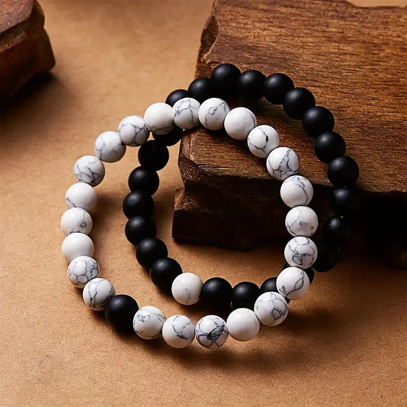 Couples' Natural Stone Beaded Bracelet Set