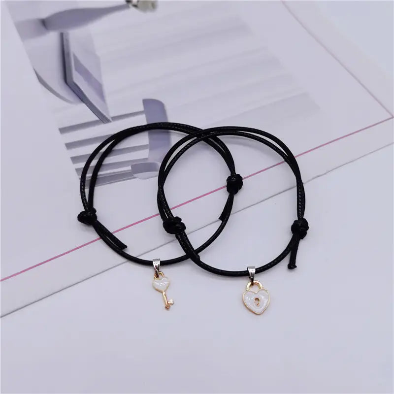 Pair of Key Heart Lock Charms Bracelet