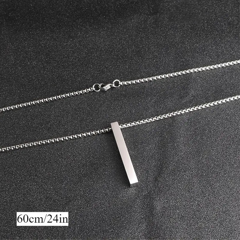 Stainless Steel Rectangle Bar Pendant Necklace, Unisex Hip Hop Y2K Style