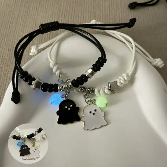 Pair of Cute Ghost Cartoon Charm Bracelets for Couples