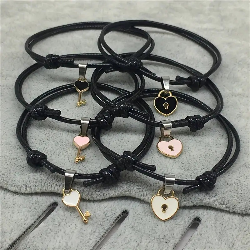 Pair of Key Heart Lock Charms Bracelet