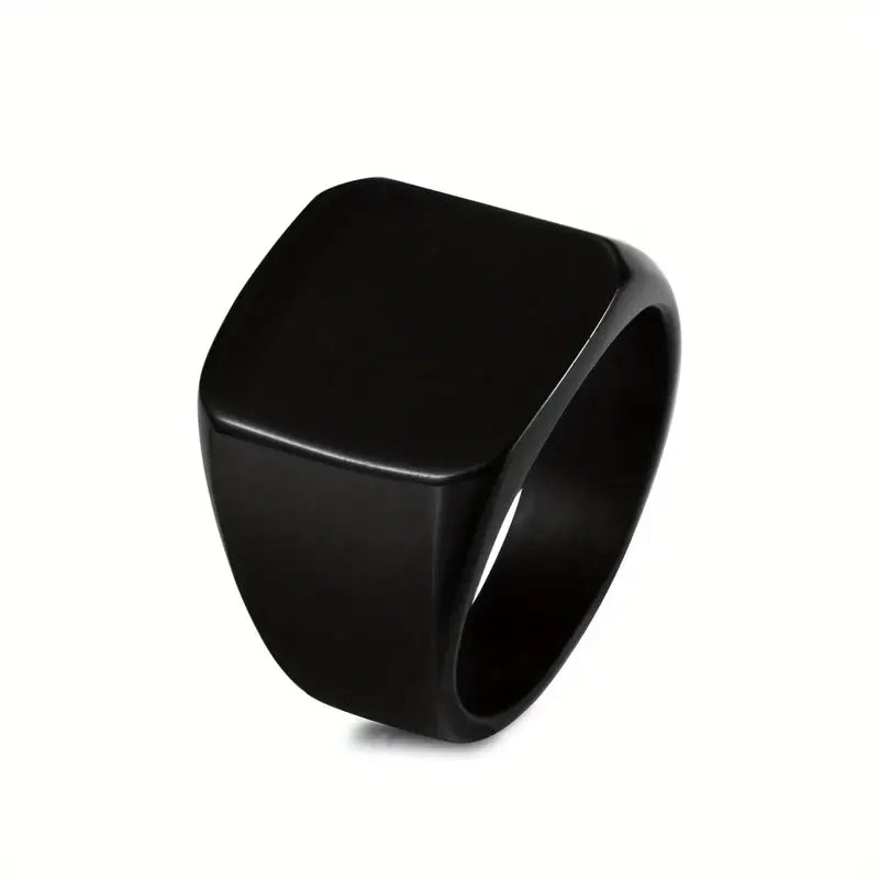 1pc Sleek Black Stainless Steel Ring