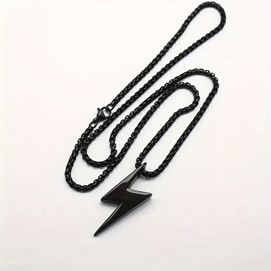 Men's Sleek Stainless Steel Lightning Bolt Pendant