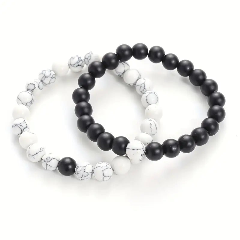 Couples' Natural Stone Beaded Bracelet Set