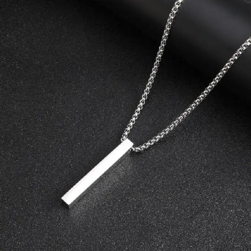 Stainless Steel Rectangle Bar Pendant Necklace, Unisex Hip Hop Y2K Style