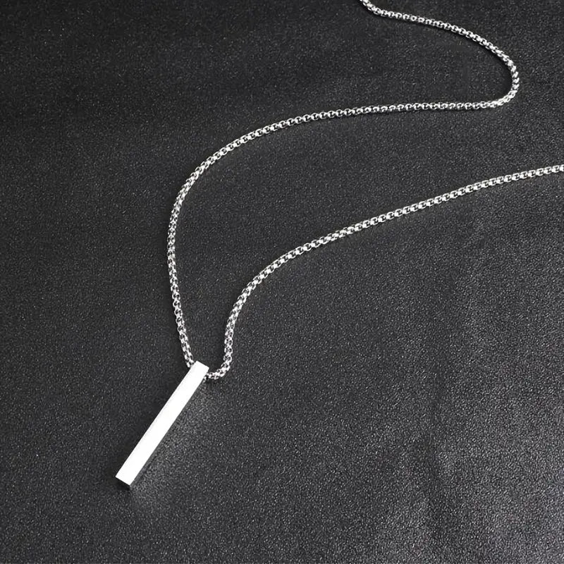 Stainless Steel Rectangle Bar Pendant Necklace, Unisex Hip Hop Y2K Style