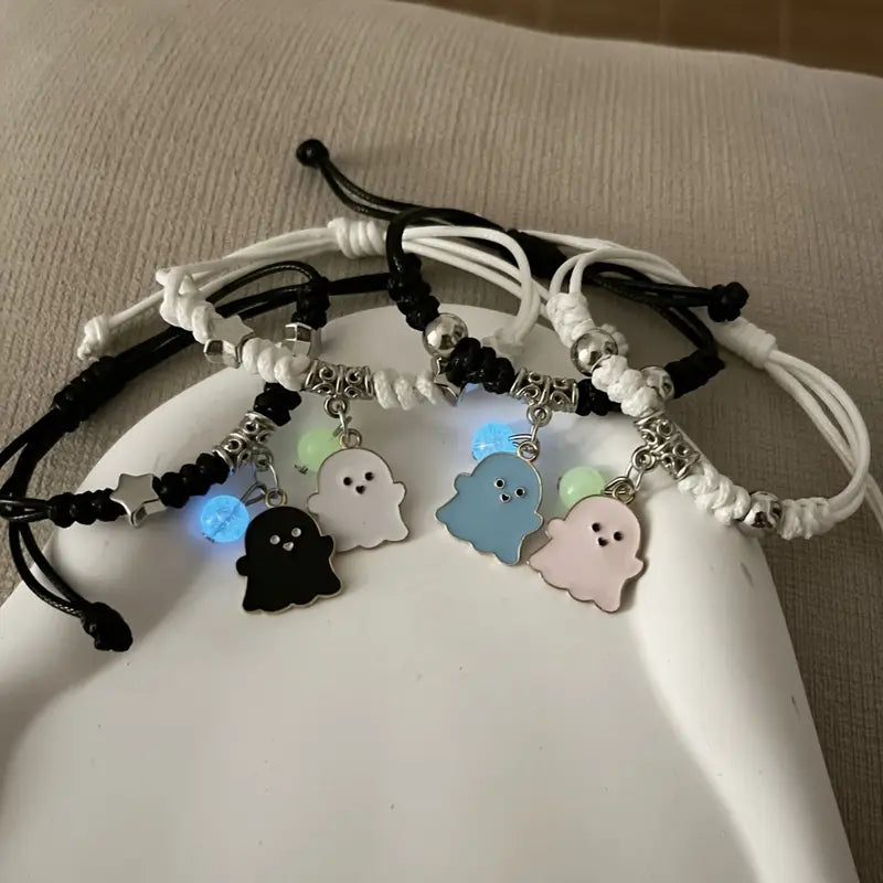 Pair of Cute Ghost Cartoon Charm Bracelets for Couples