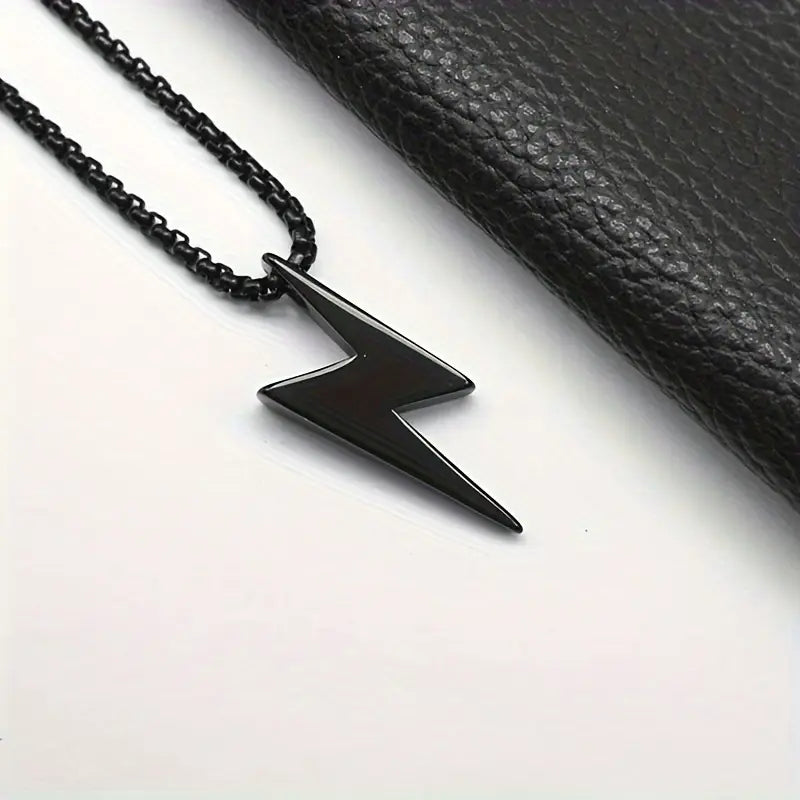 Men's Sleek Stainless Steel Lightning Bolt Pendant