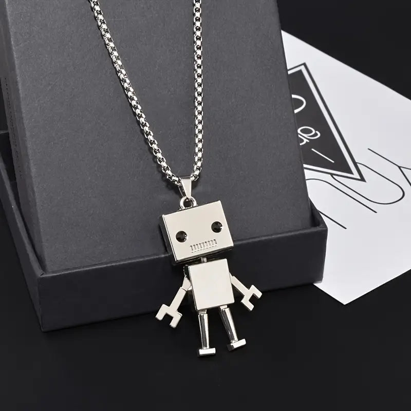 Punk Robot Pendant Necklace Stainless Steel Chain