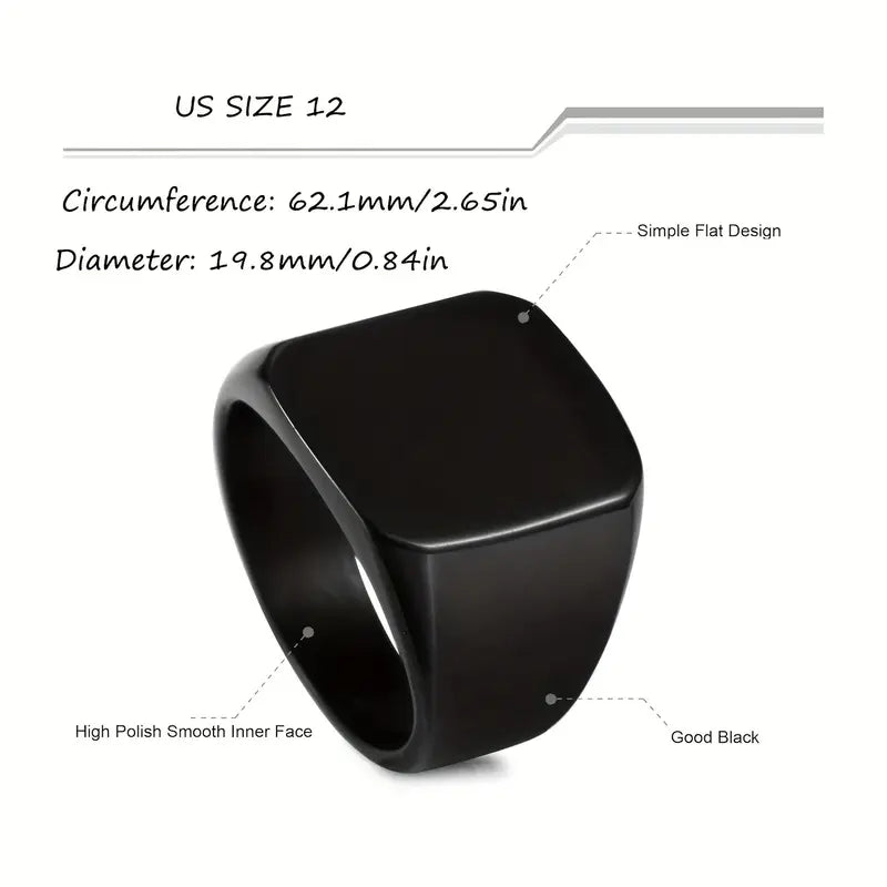 1pc Sleek Black Stainless Steel Ring