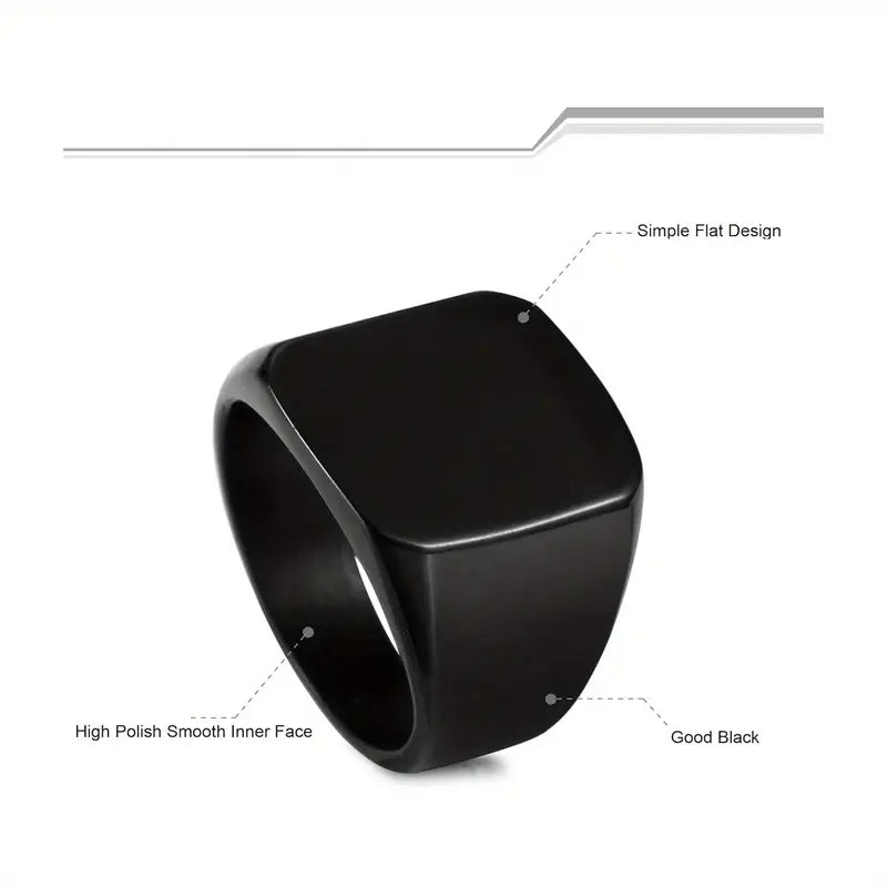 1pc Sleek Black Stainless Steel Ring