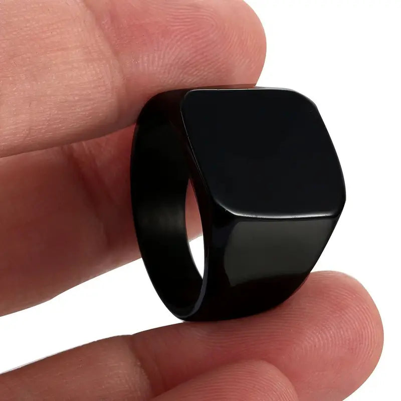 1pc Sleek Black Stainless Steel Ring